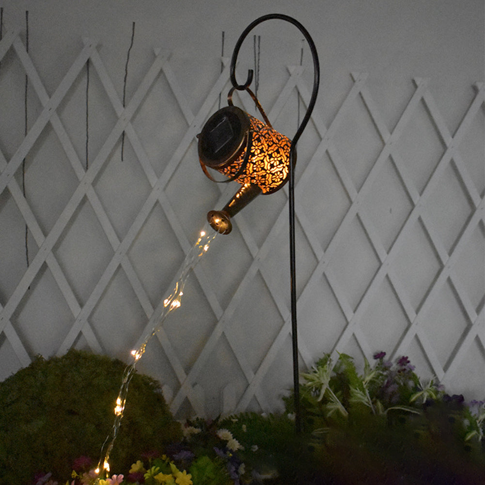 Enchanted Watering Can Outdoor Lamp Garden Hollow-out Iron Shower LED Lights
