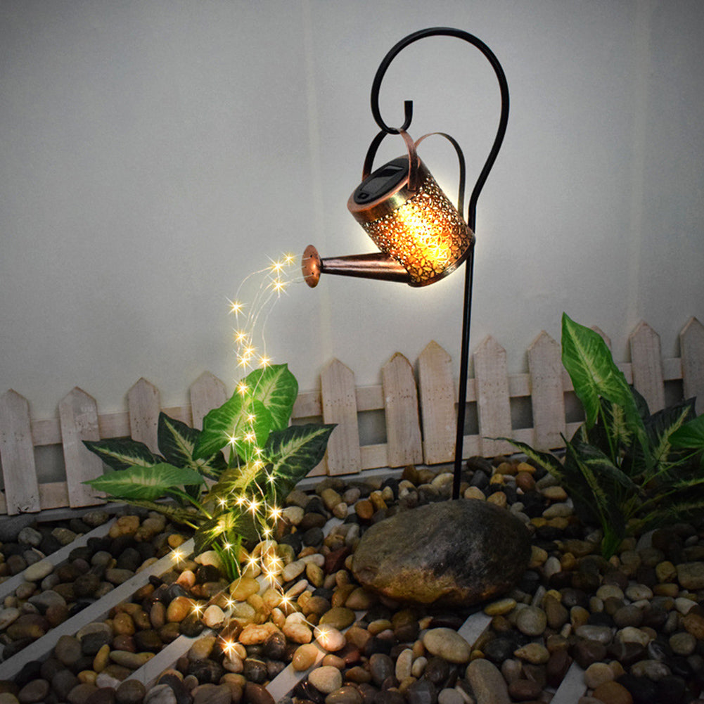 Enchanted Watering Can Outdoor Lamp Garden Hollow-out Iron Shower LED Lights