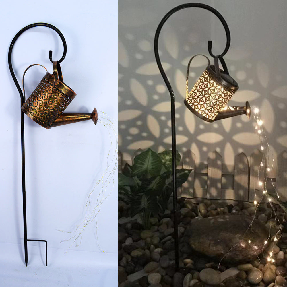 Enchanted Watering Can Outdoor Lamp Garden Hollow-out Iron Shower LED Lights